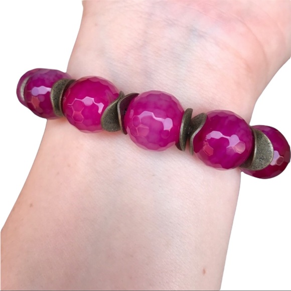 Pink agate Buddha Beaded stretch Bracelet - Picture 4 of 16
